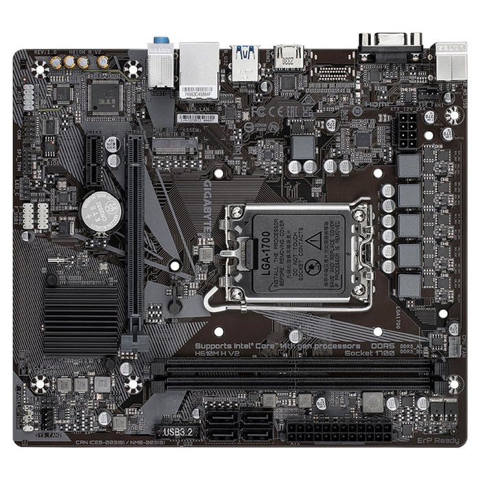 Gigabyte H610M H V2 (Rev. 1.0) Intel 1700 Socket Motherboard, Micro-ATX, 2x DDR5 Slots, 1x M.2 Socket, GbE LAN, 1x D-Sub / 1x HDMI Port-Motherboards-Gigante Computers