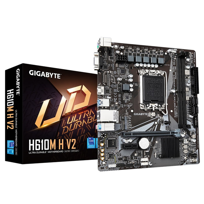 Gigabyte H610M H V2 (Rev. 1.0) Intel 1700 Socket Motherboard, Micro-ATX, 2x DDR5 Slots, 1x M.2 Socket, GbE LAN, 1x D-Sub / 1x HDMI Port-Motherboards-Gigante Computers