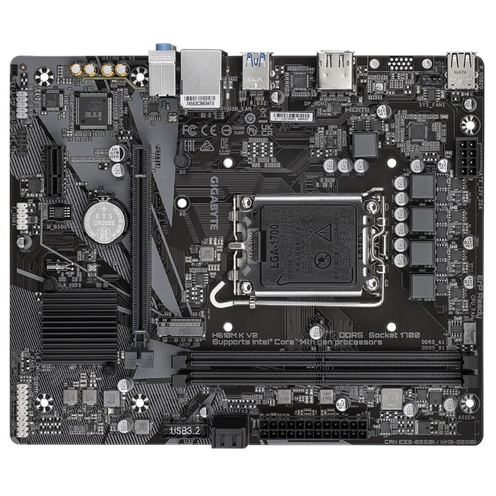 Gigabyte H610M K V2 DDR5 Intel Socket 1700 Micro ATX Motherboard, PCIe 4.0 Design, Gen3 x4 M.2 ,GbE LAN ,Anti-Sulfur Resistor, Smart Fan 6-Motherboards-Gigante Computers