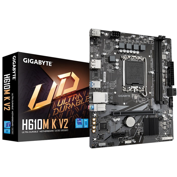 Gigabyte H610M K V2 DDR5 Intel Socket 1700 Micro ATX Motherboard, PCIe 4.0 Design, Gen3 x4 M.2 ,GbE LAN ,Anti-Sulfur Resistor, Smart Fan 6-Motherboards-Gigante Computers