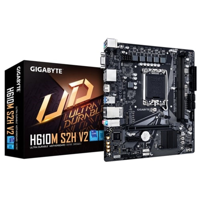 Gigabyte H610M S2H V2 Intel 1700 Socket Motherboard, Micro-ATX, 2x DDR5 Slots, 1x M.2 Socket, GbE LAN, 1x D-Sub / 2x DisplayPorts / 1x HDMI Port-Motherboards-Gigante Computers