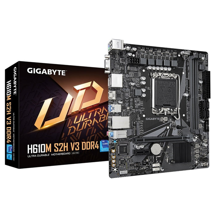 Gigabyte H610M S2H V3 DDR4 Ultra Durable Intel 1700 Socket Motherboard, Micro-ATX, 2x DDR4 Slots, 1x M.2 Socket, 1x D-Sub / 2x Display Ports / 1x HDMI Port-Motherboards-Gigante Computers