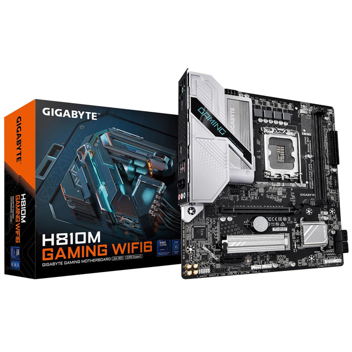 Gigabyte H810M GAMING WIFI6 Intel 1851 Socket Motherboard, Micro-ATX, 2x DDR5 Slots, 1x M.2 Socket, Fitted I/O Shield, 2.5GbE LAN, WiFi 6, 1x DisplayPort / 1x HDMI Port-Motherboards-Gigante Computers