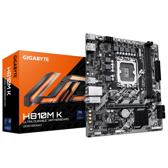 Gigabyte H810M K Intel 1851 Socket Motherboard, Micro ATX, 2x DDR5 Slots, 1x M.2 Socket, GbE LAN, 1x DisplayPort / 1x HDMI Port-Motherboards-Gigante Computers