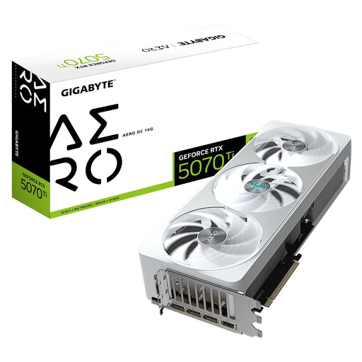 Gigabyte NVIDIA GeForce RTX 5070 Ti AERO OC 16G Graphics Card, 16GB GDDR7, 8960 CUDA Cores, ????? MHz Core Clock, Triple Fan, White, RGB, 3x DisplayPorts / 1x HDMI Port-Graphics Cards-Gigante Computers