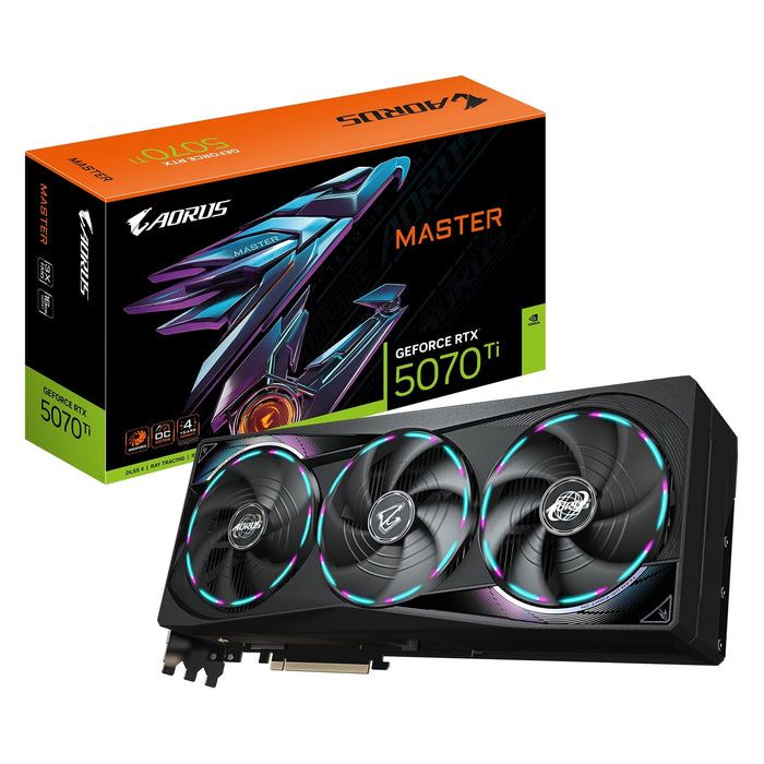 Gigabyte NVIDIA GeForce RTX 5070 Ti AORUS MASTER 16G Graphics Card, 16GB GDDR7, 8960 CUDA Cores, ???? MHz Core Clock, Triple Fan, RGB, 3x DisplayPorts / 1x HDMI Port-Graphics Cards-Gigante Computers