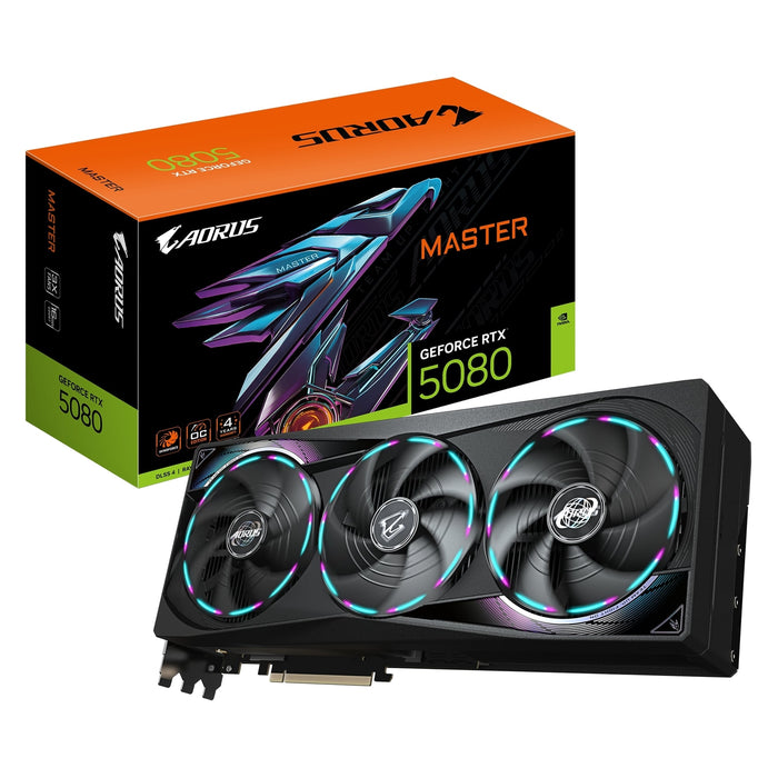 Gigabyte NVIDIA GeForce RTX 5080 MASTER 16G Graphics Card, 16GB GDDR7, 10752 CUDA Cores, 2805 MHz Core Clock, Triple Fan, RGB, 3x DisplayPorts / 1x HDMI Port-Graphics Cards-Gigante Computers