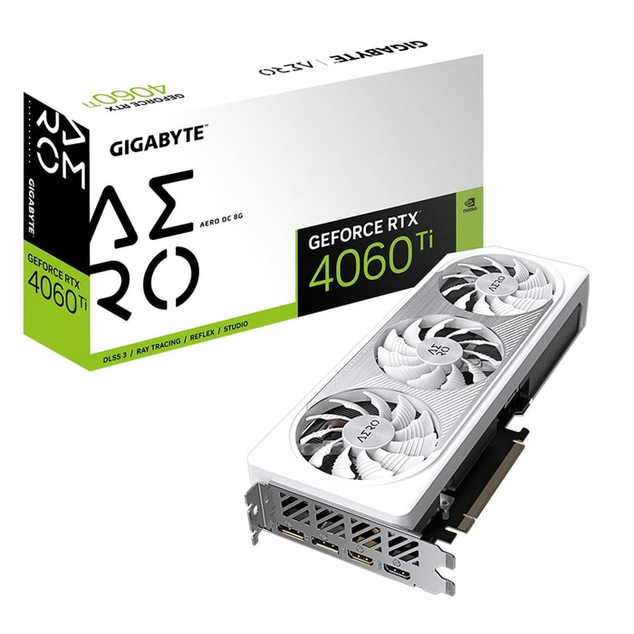 Gigabyte Nvidia GeForce RTX 4060Ti AERO OC 8GB Triple Fan White Graphics Card-Graphics Cards-Gigante Computers