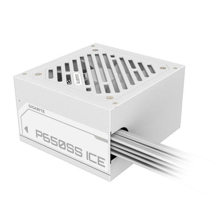 Gigabyte P650SS ICE 650W ATX Power Supply, 80 PLUS Silver, ATX 3.0, PCIe 5.0, 120mm Fluid Dynamic Bearing Fan, Non-Modular, Flat Cables, White-Power Supplies-Gigante Computers