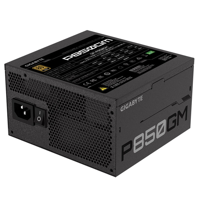 Gigabyte P850GM 850W PSU, 120mm Smart Hydraulic Bearing Fan, 80 PLUS Gold, Fully Modular, UK Plug, High-Quality Japanese Capacitors, Powerful Single +12V Rail-Power Supplies-Gigante Computers