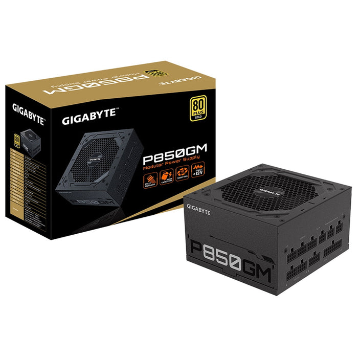 Gigabyte P850GM 850W PSU, 120mm Smart Hydraulic Bearing Fan, 80 PLUS Gold, Fully Modular, UK Plug, High-Quality Japanese Capacitors, Powerful Single +12V Rail-Power Supplies-Gigante Computers