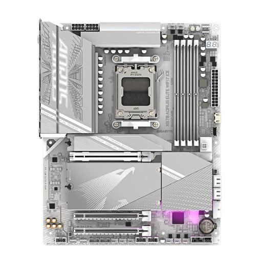 Gigabyte X870 AORUS ELITE WIFI7 ICE AMD AM5 Socket Motherboard, ATX, 4x DDR5 Slots, 4x M.2 Sockets, 3x USB-C Port, Fitted I/O Shield, 2.5GbE LAN, Wi-Fi 7, 2x HDMI Port / 2x USB-C (USB4)-Motherboards-Gigante Computers
