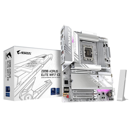 Gigabyte X870 AORUS ELITE WIFI7 ICE AMD AM5 Socket Motherboard, ATX, 4x DDR5 Slots, 4x M.2 Sockets, 3x USB-C Port, Fitted I/O Shield, 2.5GbE LAN, Wi-Fi 7, 2x HDMI Port / 2x USB-C (USB4)-Motherboards-Gigante Computers