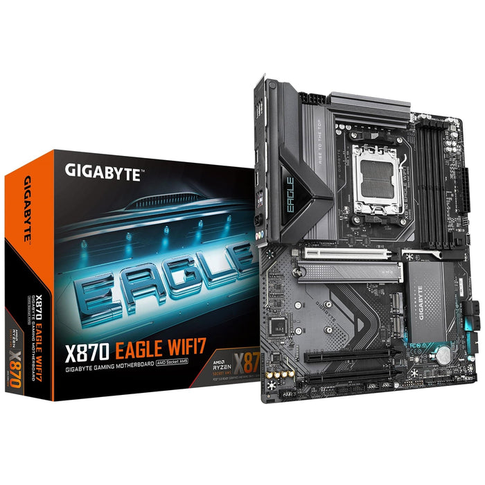 Gigabyte X870 EAGLE WIFI7 AMD AM5 Socket Motherboard, ATX, 4x DDR5 Slots, 3x M.2 Sockets, 3x USB-C Port, Fitted I/O Shield, 2.5GbE LAN, Wi-Fi 7, 1x HDMI Port / 2x USB-C (USB4)-Motherboards-Gigante Computers