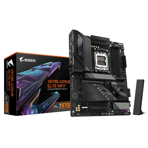 Gigabyte X870E AORUS ELITE WIFI7 AMD AM5 Socket Motherboard, ATX, 4x DDR5 Slots, 4x M.2 Sockets, 3x USB-C Port, Fitted I/O Shield, 2.5GbE LAN, Wi-Fi 7, 1x HDMI Port / 2x USB-C (USB4)-Motherboards-Gigante Computers
