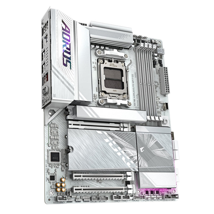 Gigabyte X870E AORUS ELITE WIFI7 ICE AMD AM5 Socket Motherboard, ATX, 4x DDR5 Slots, 4x M.2 Sockets, Fitted I/O Shield, 2.5GbE LAN, Wi-Fi 7, 1x HDMI Port / 2x USB-C (USB4)-Motherboards-Gigante Computers