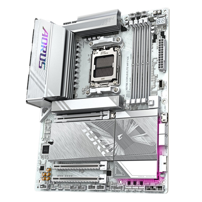 Gigabyte X870E AORUS ELITE WIFI7 ICE AMD AM5 Socket Motherboard, ATX, 4x DDR5 Slots, 4x M.2 Sockets, Fitted I/O Shield, 2.5GbE LAN, Wi-Fi 7, 1x HDMI Port / 2x USB-C (USB4)-Motherboards-Gigante Computers