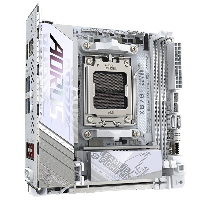 Gigabyte X870I AORUS PRO ICE AMD AM5 Socket Motherboard, Mini-ITX, 2x DDR5 Slots, 2x M.2 Sockets, 3x USB-C Port, Fitted I/O Shield, 2.5GbE LAN, Wi-Fi 7, 1x HDMI Port / 1x USB-C (USB4)-Motherboards-Gigante Computers