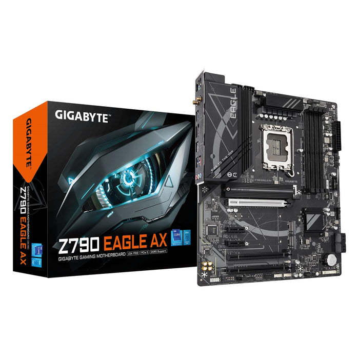 Gigabyte Z790 EAGLE AX Intel 1700 Socket Motherboard, ATX, 4x DDR5 Slots, 3x M.2 Sockets, 1x USB-C Port, Fitted I/O Shield, Wi-Fi 6E, 1x Display Port 1.2 / 1x HDMI Port - Open Boxed-Motherboards-Gigante Computers