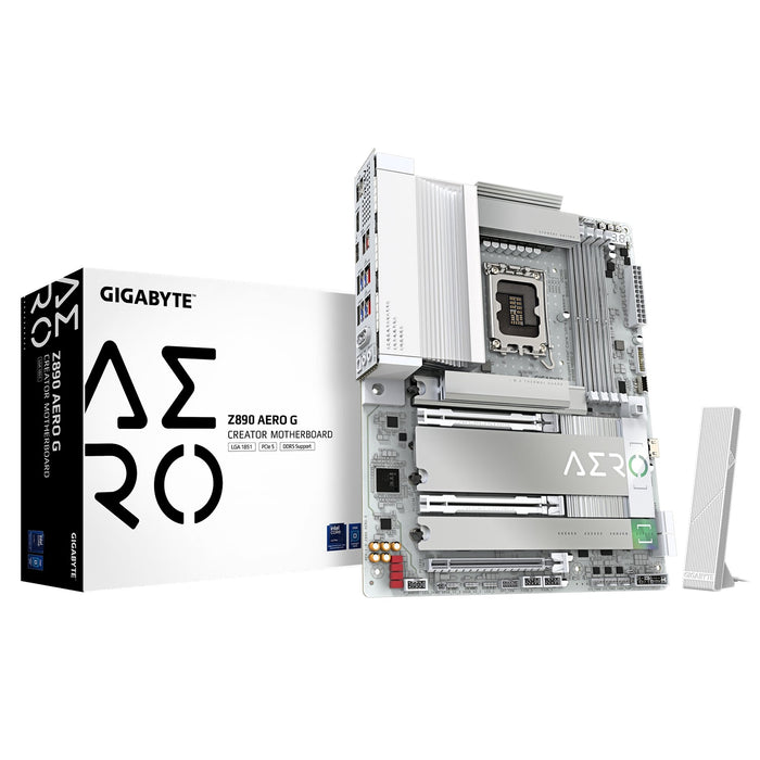 Gigabyte Z890 AERO G Intel 1851 Socket Motherboard, ATX, 4x DDR5 Slots, 5x M.2 Sockets, Fitted I/O Shield, 2x 2.5GbE LAN, Wi-Fi 7, 1x DisplayPort / 1x USB-C (USB4)-Motherboards-Gigante Computers