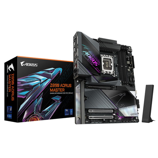 Gigabyte Z890 AORUS MASTER Intel 1851 Socket Motherboard, ATX, 4x DDR5 Slots, 5x M.2 Sockets, Fitted I/O Shield, 10GbE LAN, Wi-Fi 7, 2x USB-C (USB4)-Motherboards-Gigante Computers
