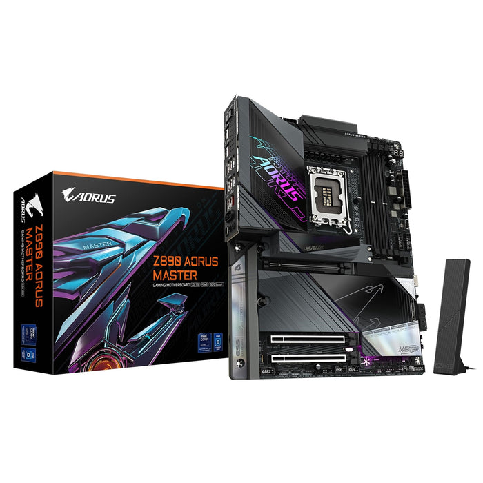 Gigabyte Z890 AORUS MASTER Intel 1851 Socket Motherboard, ATX, 4x DDR5 Slots, 5x M.2 Sockets, Fitted I/O Shield, 10GbE LAN, Wi-Fi 7, 2x USB-C (USB4)-Motherboards-Gigante Computers