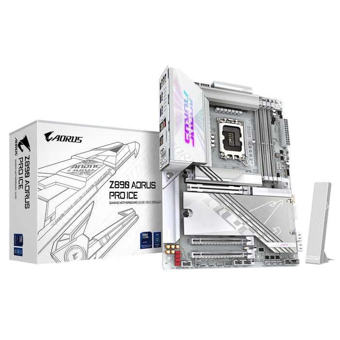 Gigabyte Z890 AORUS PRO ICE Intel 1851 Socket Motherboard, ATX, 4x DDR5 Slots, 5x M.2 Sockets, Fitted I/O Shield, 5GbE LAN, Wi-Fi 7, 2x USB-C (USB4)-Motherboards-Gigante Computers