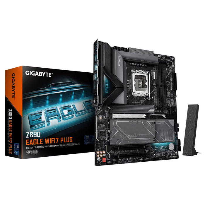Gigabyte Z890 EAGLE WIFI7 PLUS Intel 1851 Socket Motherboard, ATX, 4x DDR5 Slots, 4x M.2 Sockets, Fitted I/O Shield, 2.5GbE LAN, Wi-Fi 7, 1x DisplayPort / 1x USB-C (USB4)-Motherboards-Gigante Computers
