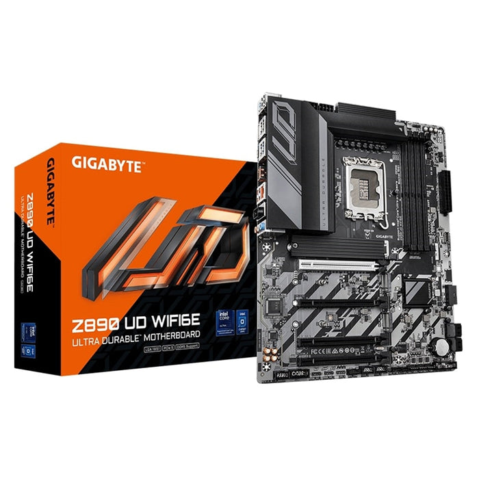 Gigabyte Z890 UD WIFI6E Ultra Durable Intel 1851 Socket Motherboard, ATX, 4x DDR5 Slots, 3x M.2 Sockets, 2x USB-C Port, 2.5GbE LAN, 1x DisplayPort / 1x USB-C (USB4)-Motherboards-Gigante Computers