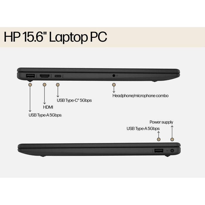 HP Laptop, 15.6 Inch Full HD 1080p Screen, Intel Core 3-100U, 8GB DDR5 RAM, 512GB SSD, Intel Graphics, Windows 11 Home-Laptops-Gigante Computers