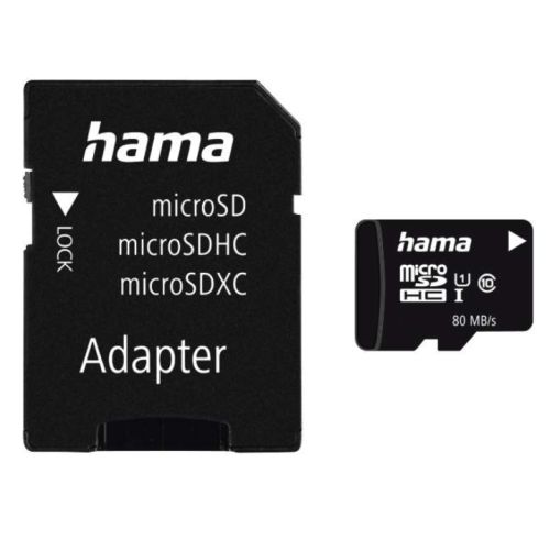 Hama 128GB MicroSDHC Card with SD Adapter, Class 10 UHS-I, Up to 80MB/s-Memory Cards-Gigante Computers