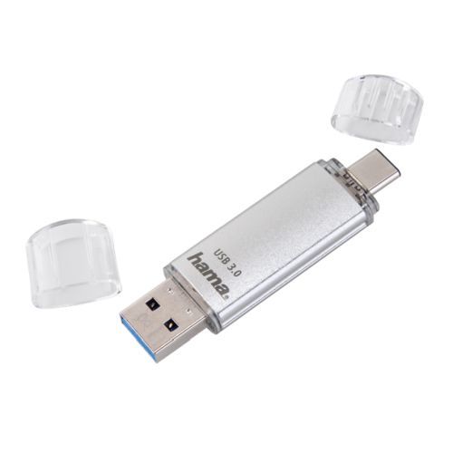 Hama C-Laeta 64GB USB-A/USB-C Memory Pen, Metal Casing, OTG, 40MB/s, Silver-USB Pen Drives-Gigante Computers