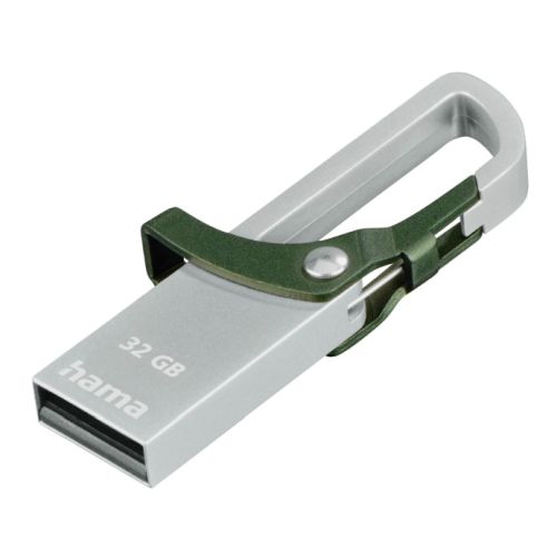 Hama Hook-Style 32GB USB 2.0 Memory Pen, Metal Housing, Green Snap Hook-USB Pen Drives-Gigante Computers