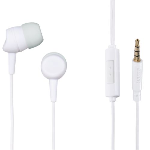 Hama (Kooky) In-Ear Earset, 3.5mm Jack, Inline Microphone, Answer Button, Cable Kink Protection, White-Headsets-Gigante Computers