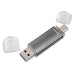 Hama Laeta Twin 128GB USB 2.0/Micro USB Memory Pen, OTG, Aluminium Casing, Grey-USB Pen Drives-Gigante Computers