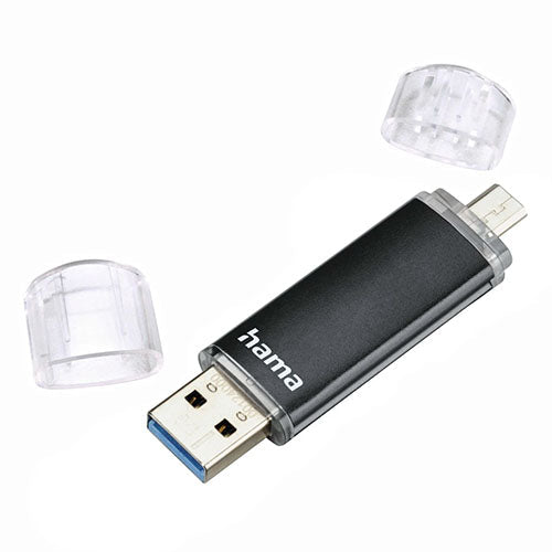 Hama Laeta Twin 16GB USB 3.0/Micro USB Memory Pen, OTG, Aluminium Casing, Black-USB Pen Drives-Gigante Computers