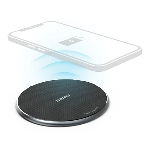 Hama QI-FC10 Wireless Charger, 10W, USB-C, Wireless Smartphone Charging Pad, Black-Powerbanks / Chargers-Gigante Computers