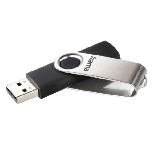 Hama Rotate 128GB USB 2.0 Memory Pen, Rotating Cap, Keyring, Black/Silver-USB Pen Drives-Gigante Computers