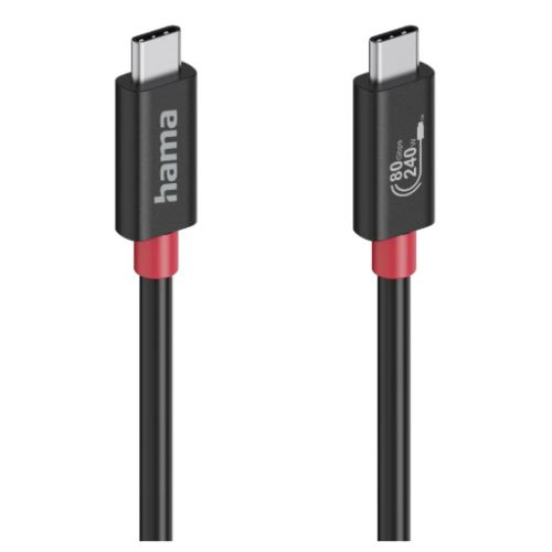 Hama USB4 V2 80Gbps Type-C Male to Male Cable, E-Marker, 5A, 240W, 1 Metre, Black-USB-Gigante Computers