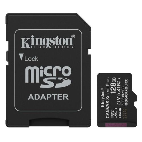 Kingston 128GB Canvas Select Plus Gen3 MicroSDXC Card with SD Adapter, UHS-I Class 10, U1, V10, A1 App Performance, 150MB/s-Memory Cards-Gigante Computers