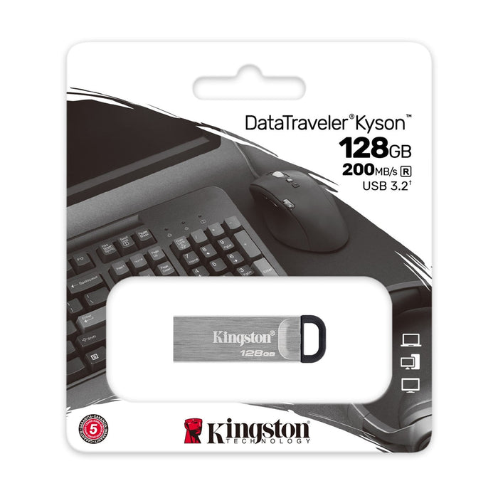 Kingston 128GB USB 3.2 Gen1 Memory Pen, DataTraveler Kyson, Metal Capless Design, R/W 200/60 MB/s-USB Pen Drives-Gigante Computers