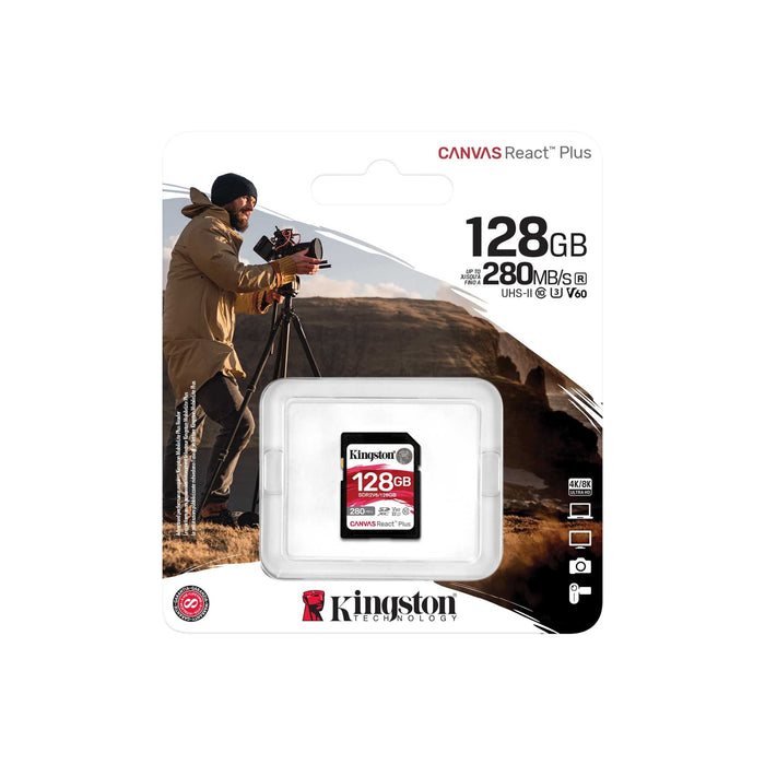 Kingston Canvas React Plus V60 128GB Memory Card, 4K, UHS-II, 280MB/s R, 150MB/s W-Memory-Gigante Computers