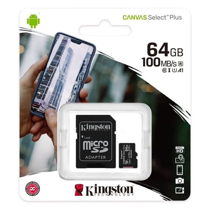 Kingston Canvas Select Plus 64GB Micro SD UHS-I (U1) Flash Card with Adapter-Flash Memory-Gigante Computers