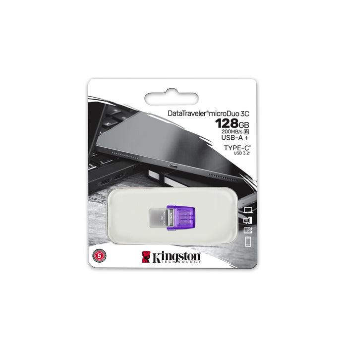 Kingston DataTraveler DTDUO3CG3/128GB 128gb MicroDuo USB Flash Drive, 3C, USB-C and Type A-Flash Memory-Gigante Computers
