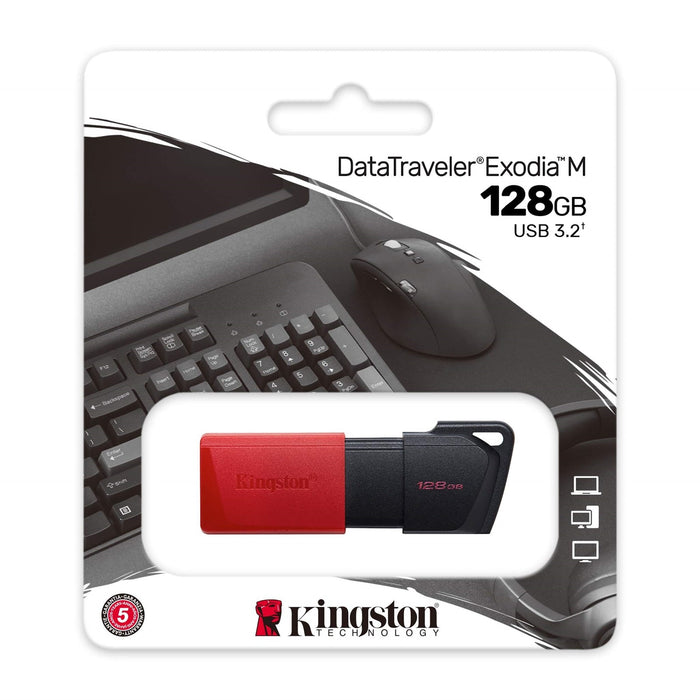 Kingston DataTraveler ExodiaM DTXM/128GB USB Flash Drive, 128GB, USB 3.2, Red / Black, Moving Cap Design-Memory-Gigante Computers