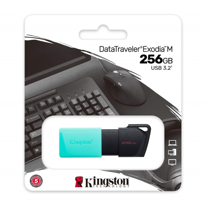 Kingston DataTraveler ExodiaM DTXM/256GB USB Flash Drive, 256GB, USB 3.2, Turquoise / Black, Moving Cap Design-Flash Memory-Gigante Computers