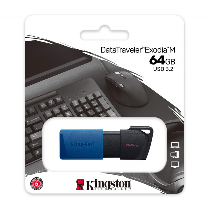 Kingston DataTraveler ExodiaM DTXM/64GB USB Flash Drive, 64GB, USB 3.2, Blue / Black, Moving Cap Design-Flash Memory-Gigante Computers