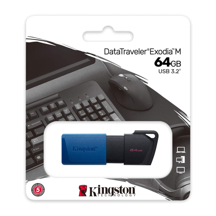 Kingston DataTraveler ExodiaM DTXM/64GB USB Flash Drive, 64GB, USB 3.2, Blue / Black, Moving Cap Design-Memory-Gigante Computers
