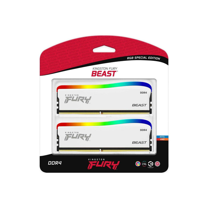 Kingston FURY Beast RGB Kit, 32 GB (2 x 16GB), DDR4, 3200MHz, Special Edition White, Unbuffered, 288-pin, DIMM, CL16, 1.35v-Memory-Gigante Computers