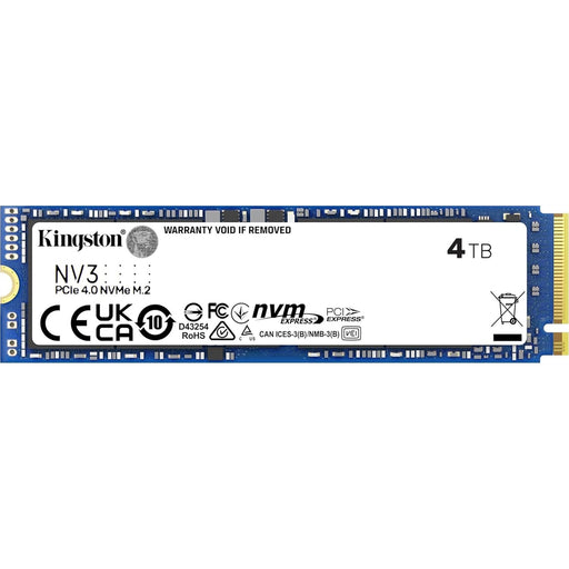 Kingston NV3 (SNV3S/4000G) 4TB NVMe SSD, M.2 Interface, PCIe Gen4, 2280, Read 6000 MB/s, Write 5000 MB/s, 3 Year Warranty-Hard Drives-Gigante Computers